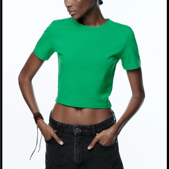 Zara | Tops | Zara Green Cropped Tshirt | Poshmark